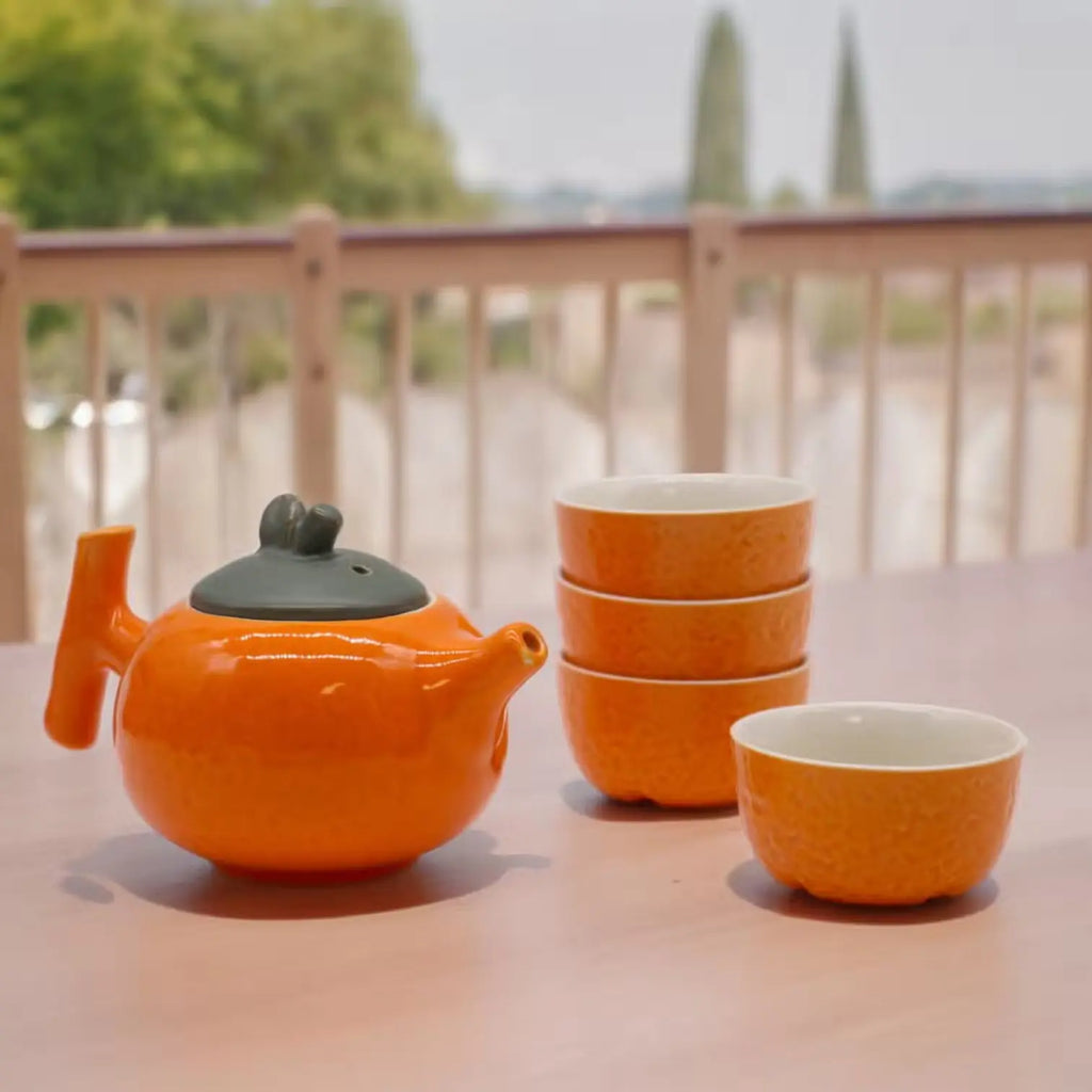 Set Teiera “Arancia” con 4 tazze – Ceramica decorativa - Planteon