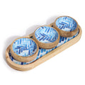 Set Vassoio in Legno di Mango con 3 Ciotole – Strisce Blu