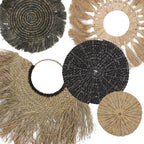Set di 6 Wall Art Naturali in Rattan ed Erba Marina – Forme Geometriche Circolari