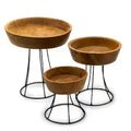 Set di 3 Ciotole Elevate in Teak con Supporto in Metallo