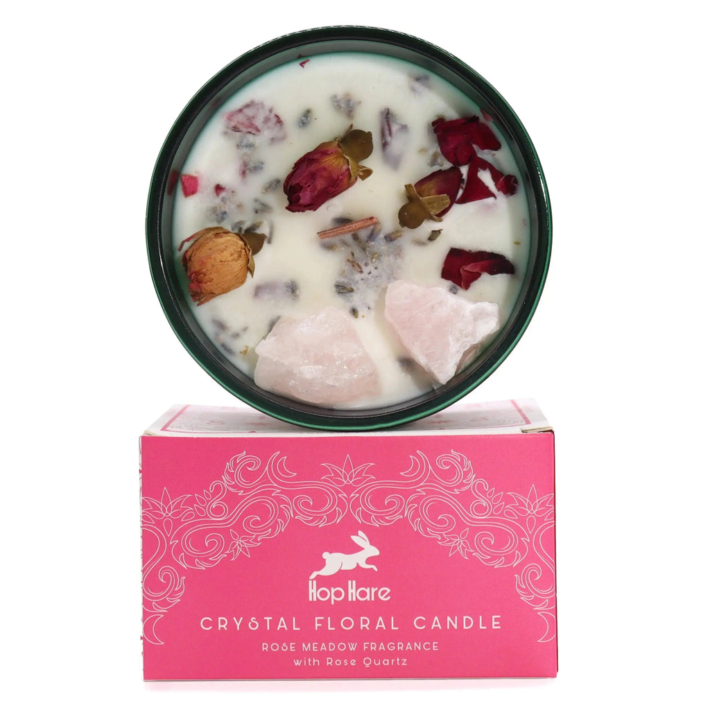 Candela Crystal Magic – Hop Hare con Pietre e Fiori Secchi - Planteon
