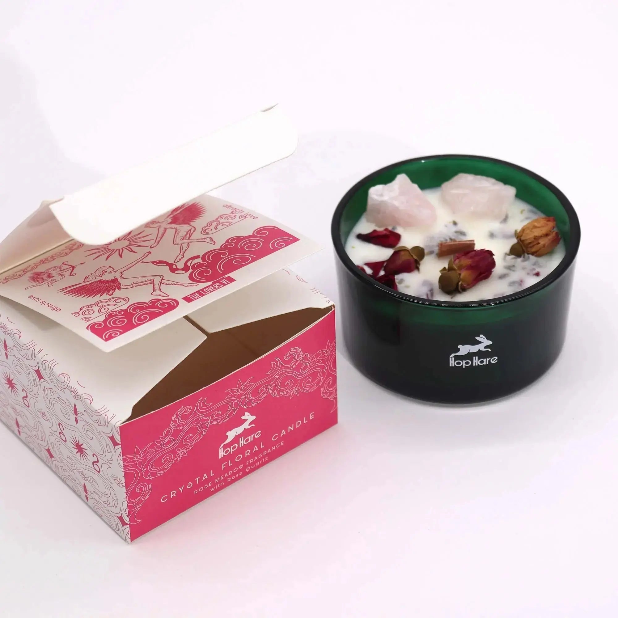 Candela Crystal Magic – Hop Hare con Pietre e Fiori Secchi - Planteon