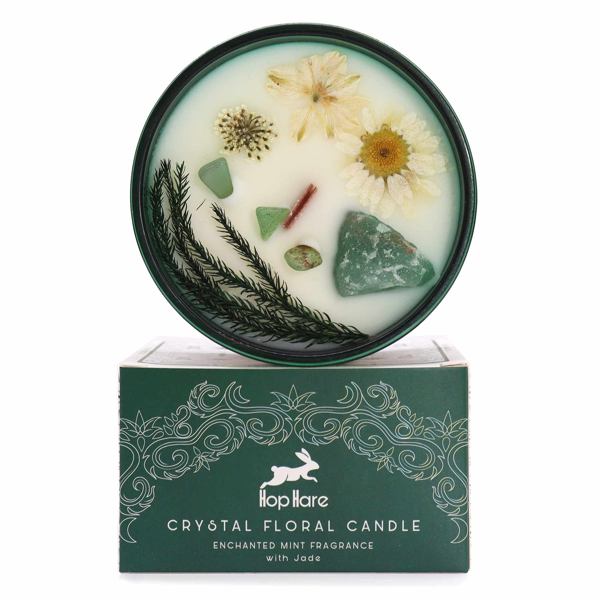 Candela Crystal Magic – Hop Hare con Pietre e Fiori Secchi