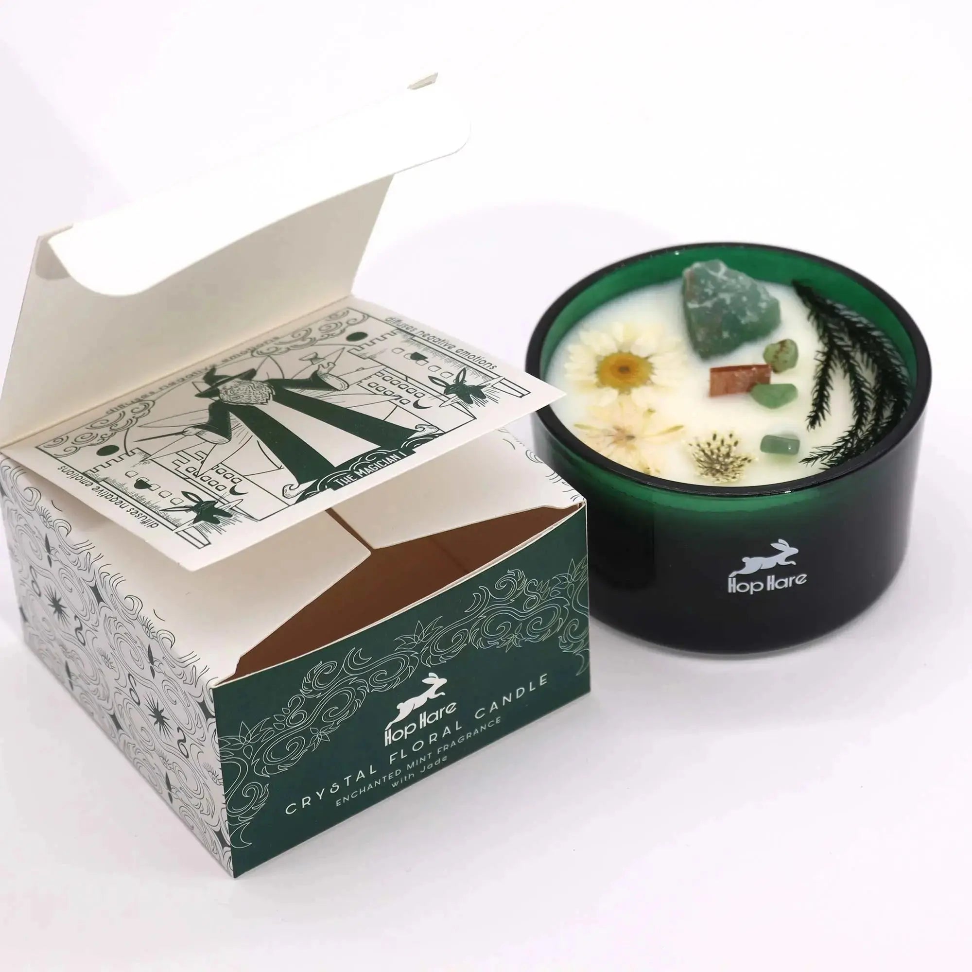 Candela Crystal Magic – Hop Hare con Pietre e Fiori Secchi - Planteon