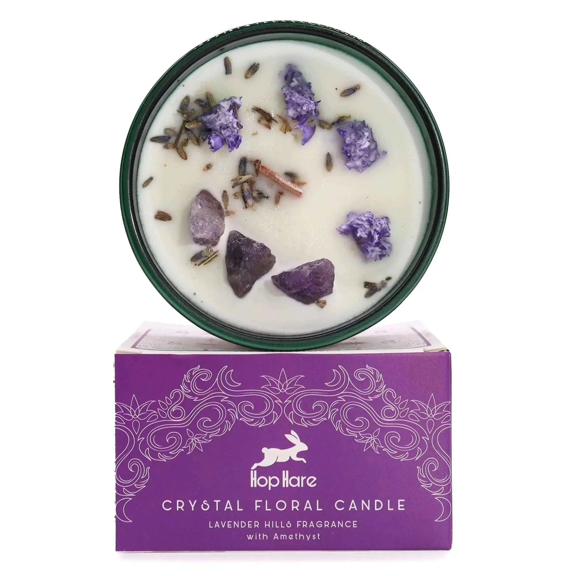 Candela Crystal Magic – Hop Hare con Pietre e Fiori Secchi - Planteon