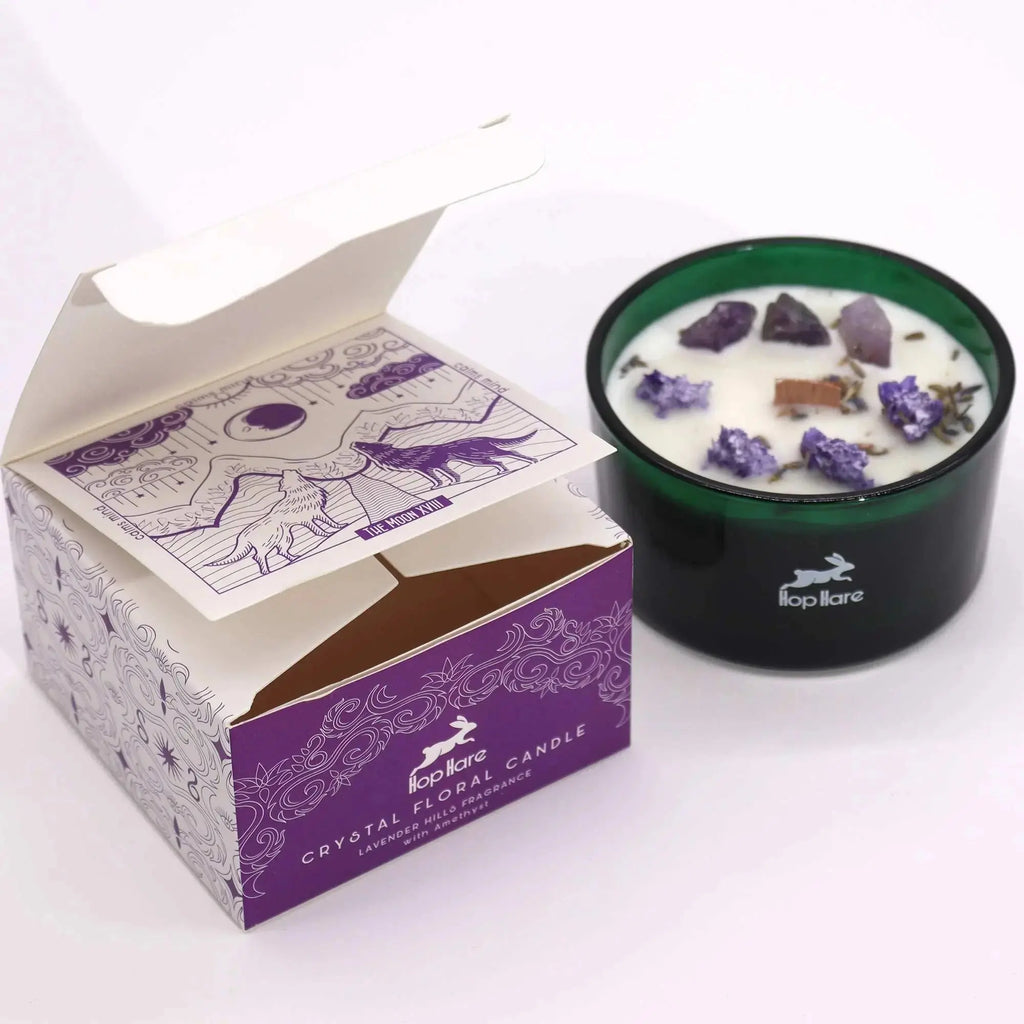 Candela Crystal Magic – Hop Hare con Pietre e Fiori Secchi - Planteon