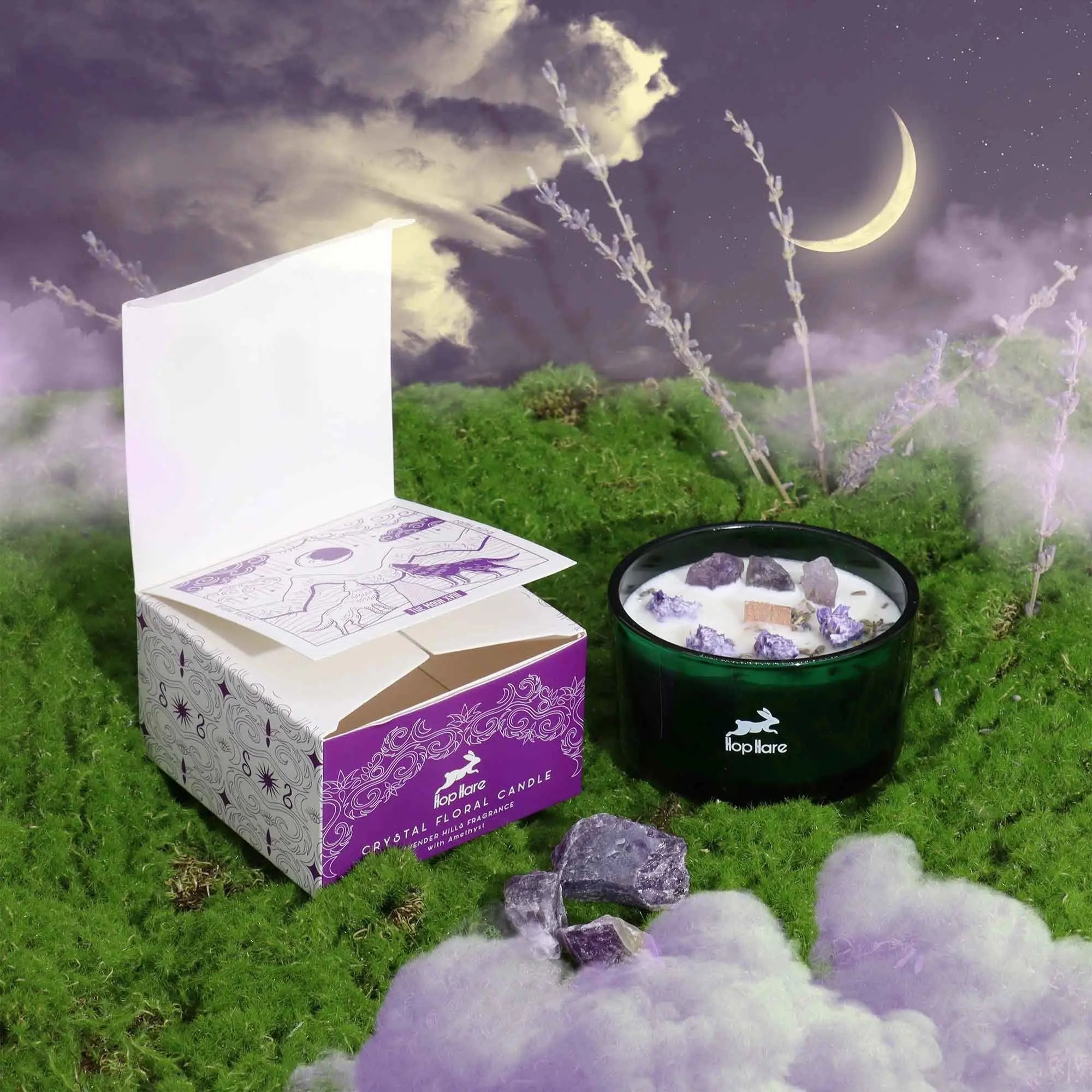Candela Crystal Magic – Hop Hare con Pietre e Fiori Secchi - Planteon