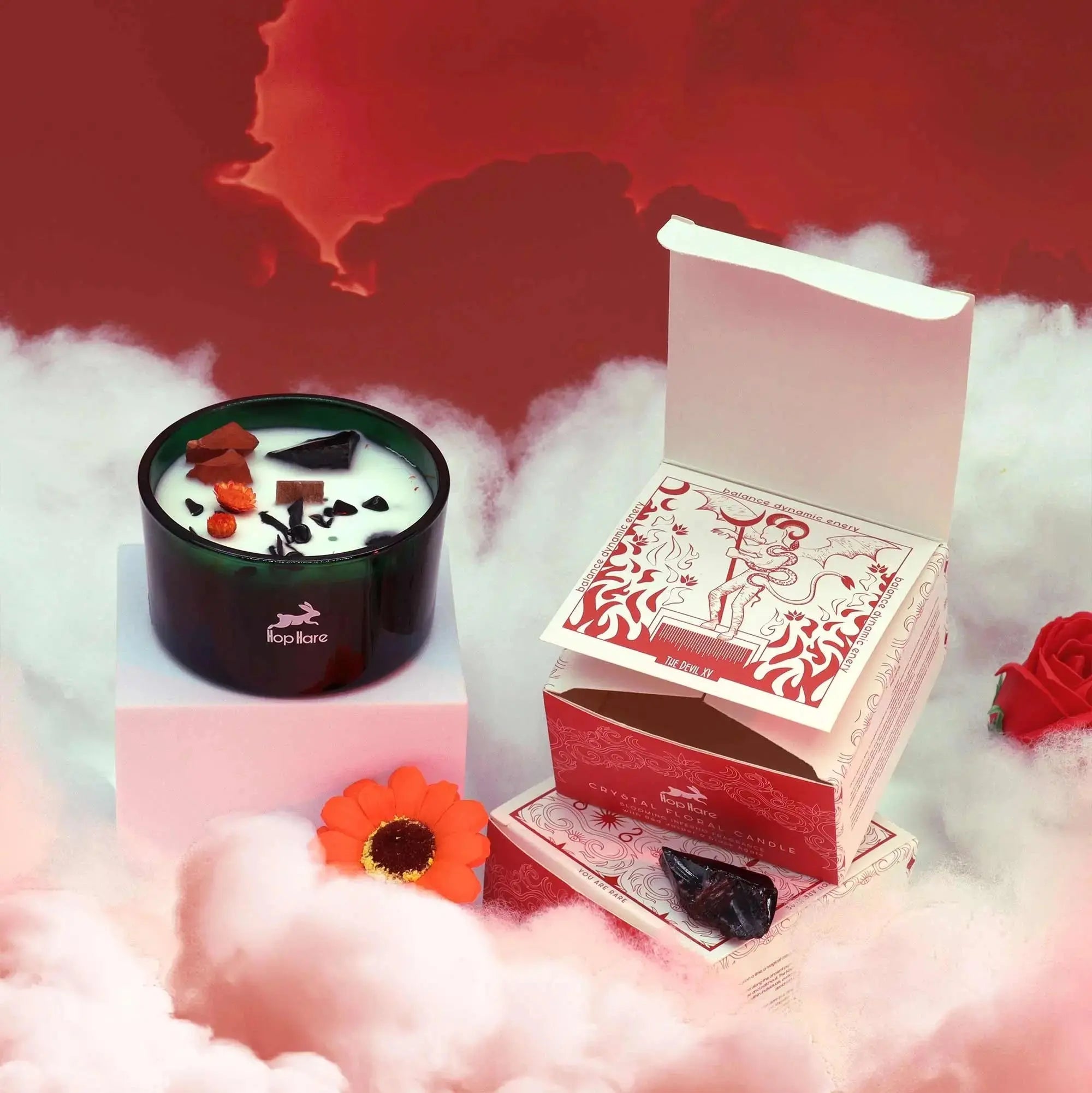 Candela Crystal Magic – Hop Hare con Pietre e Fiori Secchi - Planteon