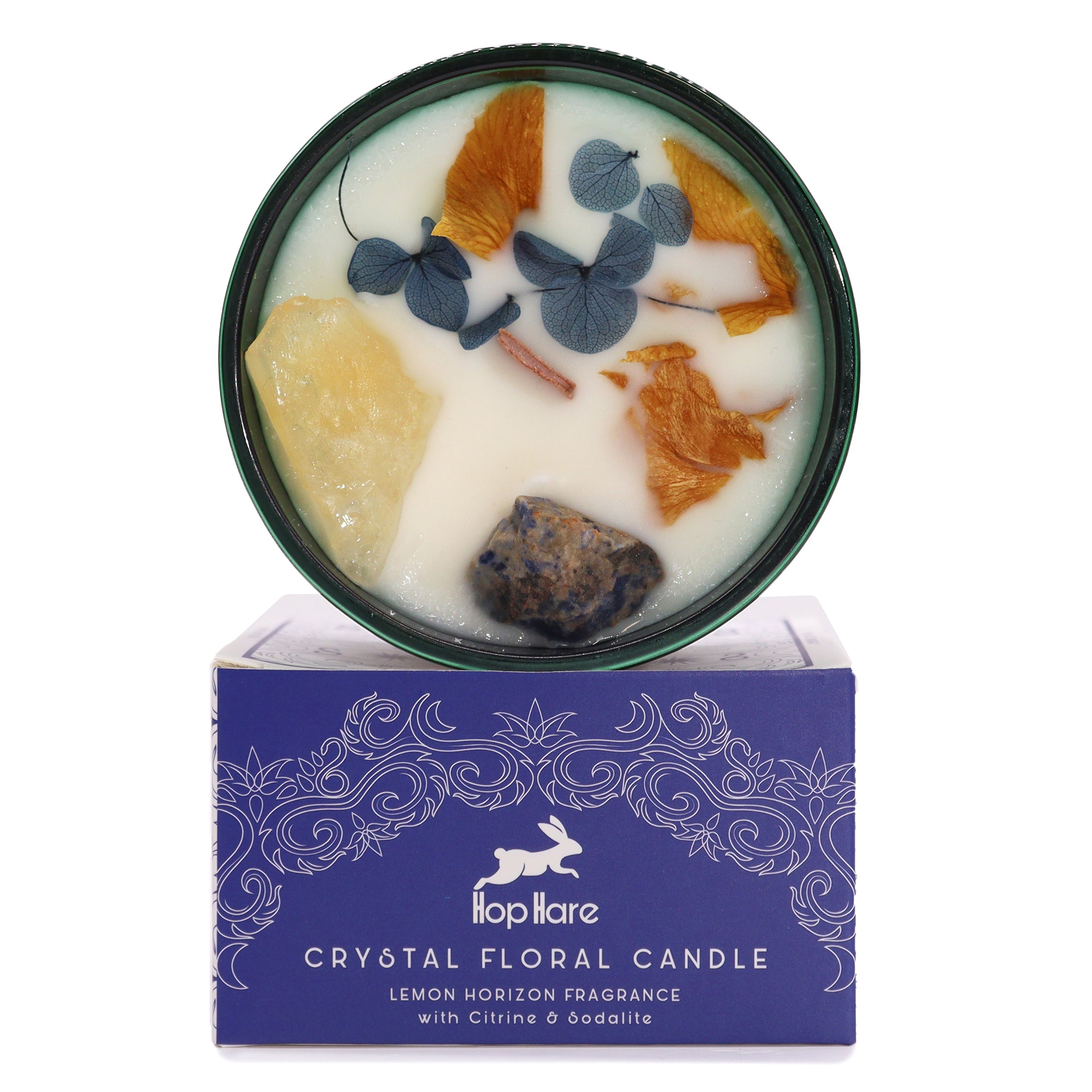 Candela Crystal Magic – Hop Hare con Pietre e Fiori Secchi