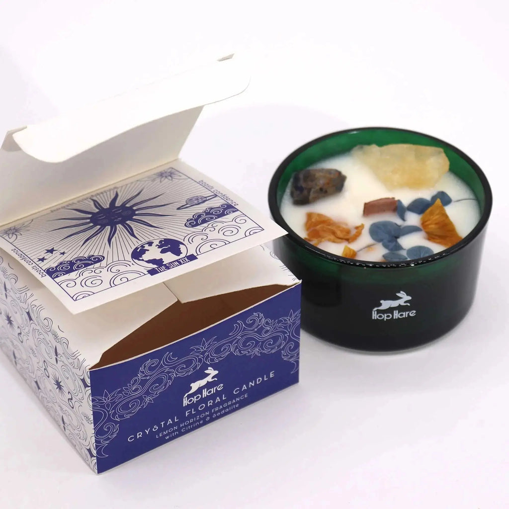 Candela Crystal Magic – Hop Hare con Pietre e Fiori Secchi - Planteon