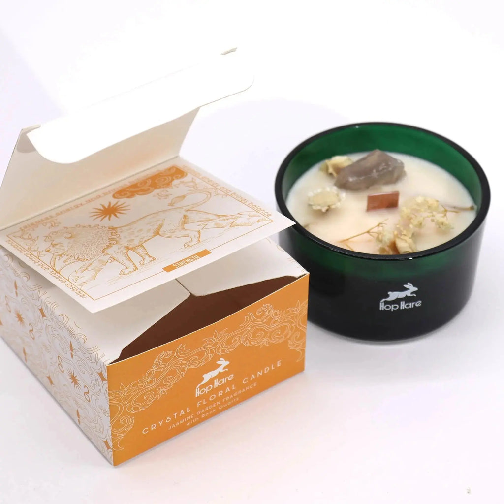 Candela Crystal Magic – Hop Hare con Pietre e Fiori Secchi - Planteon