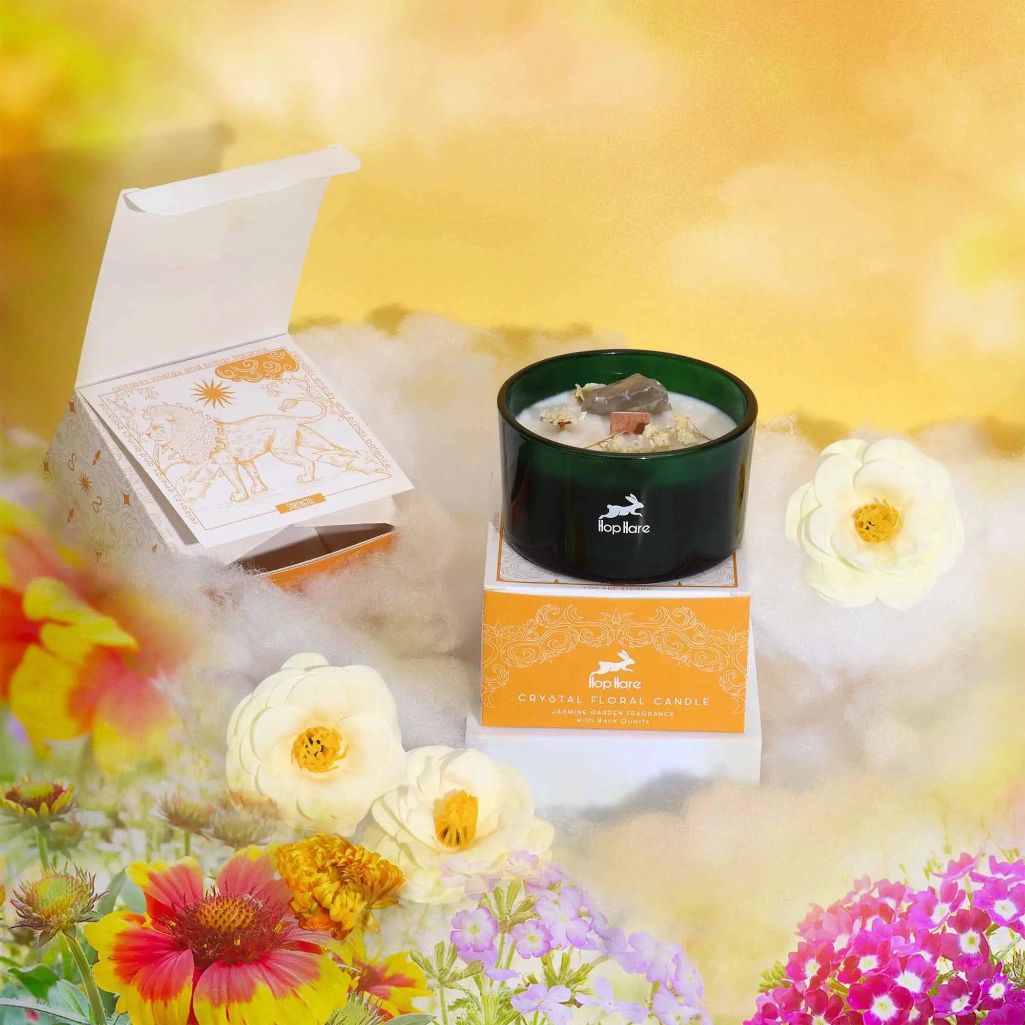 Candela Crystal Magic – Hop Hare con Pietre e Fiori Secchi - Planteon