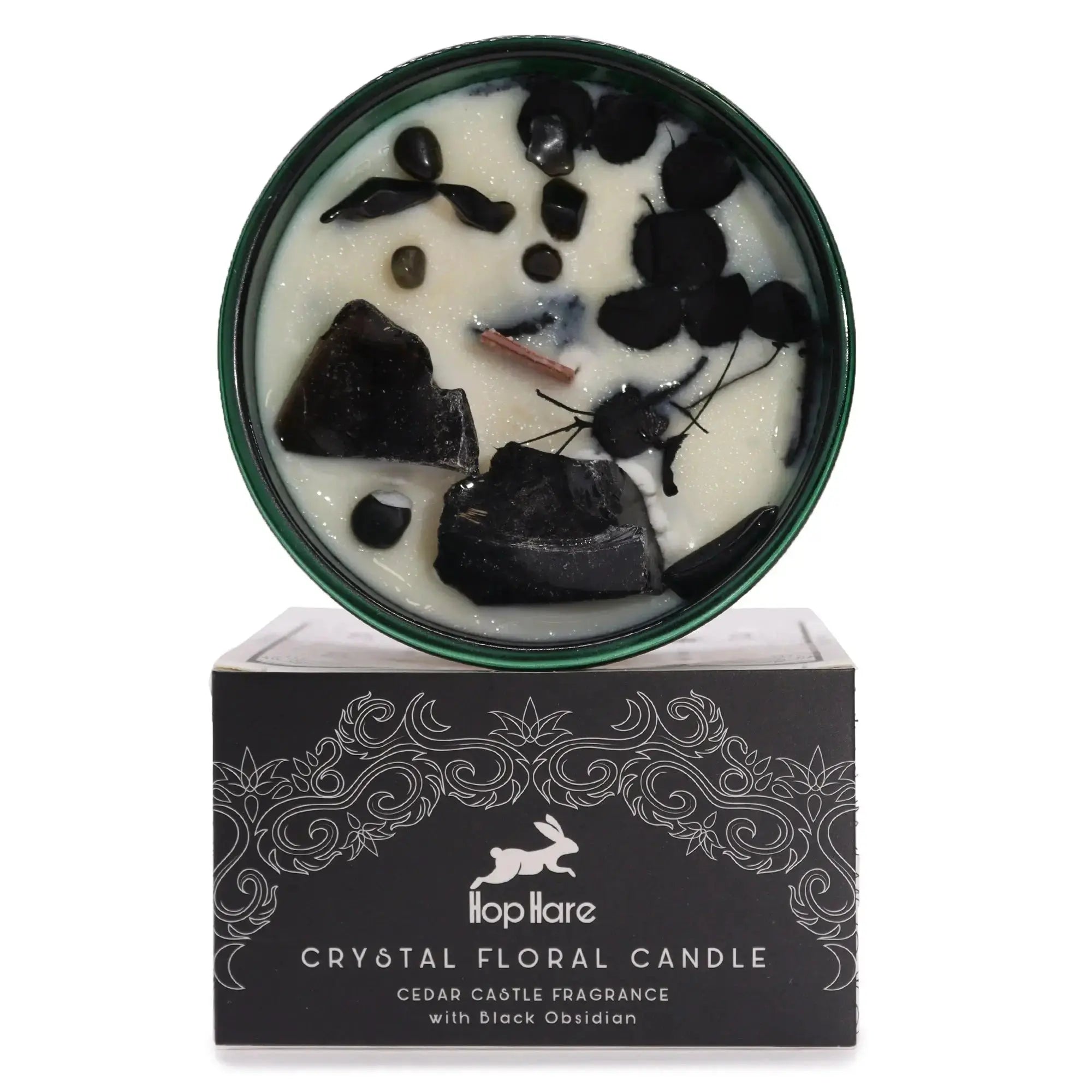 Candela Crystal Magic – Hop Hare con Pietre e Fiori Secchi - Planteon