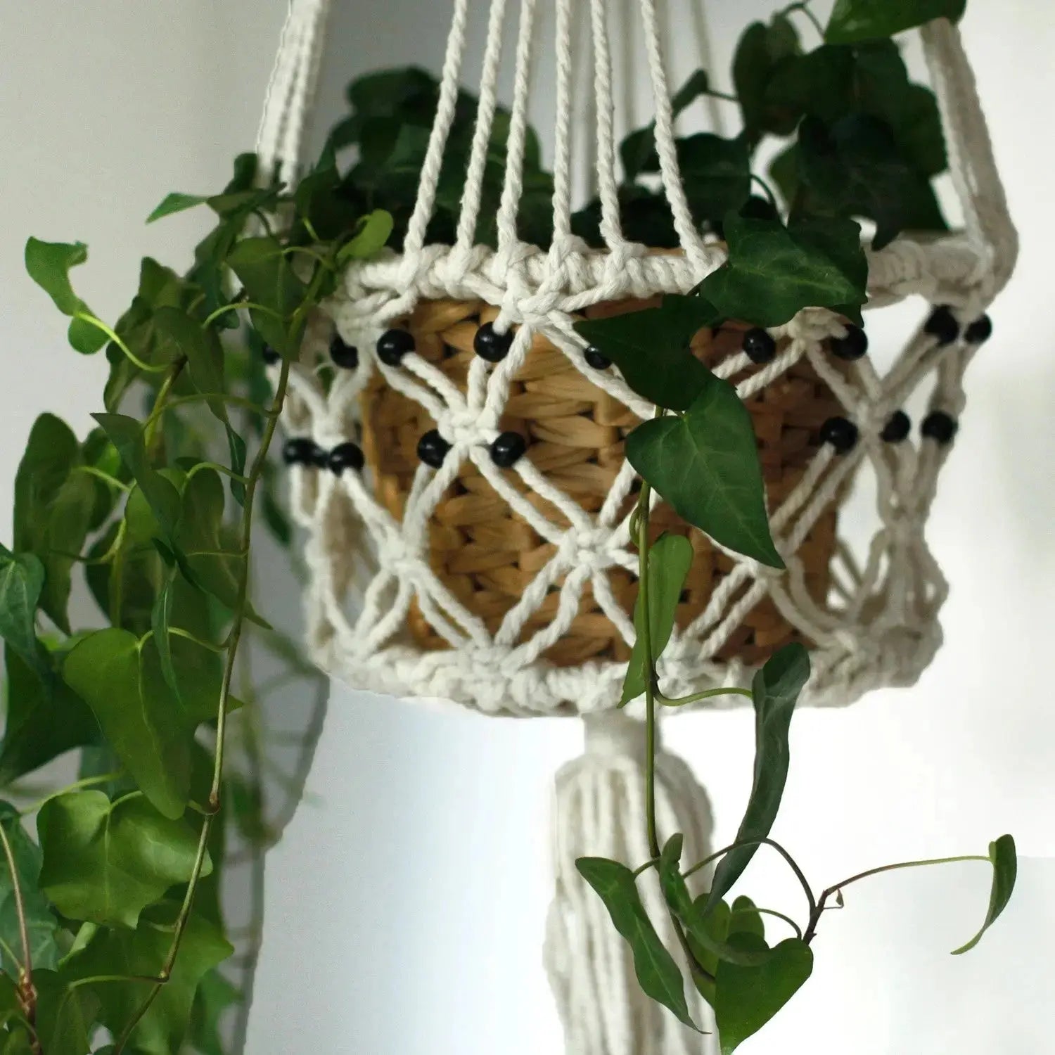 Porta Piante in Macramè – Grande Singolo con Perline - Planteon