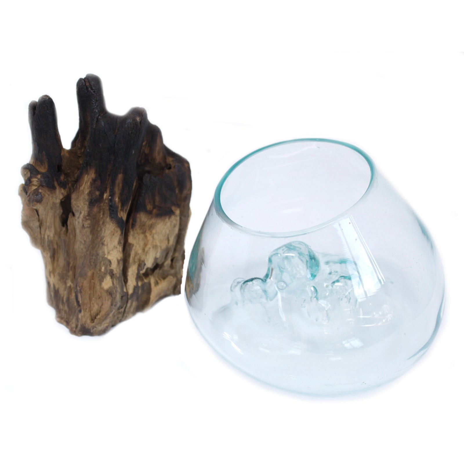 Ciotola Grande in Vetro Fuso su Legno – Artigianale Bali