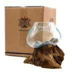 Ciotola Grande in Vetro Fuso su Legno – Artigianale Bali