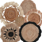 Set di 6 Wall Art Naturali in Rattan ed Erba Marina – Forme Geometriche Circolari - Planteon