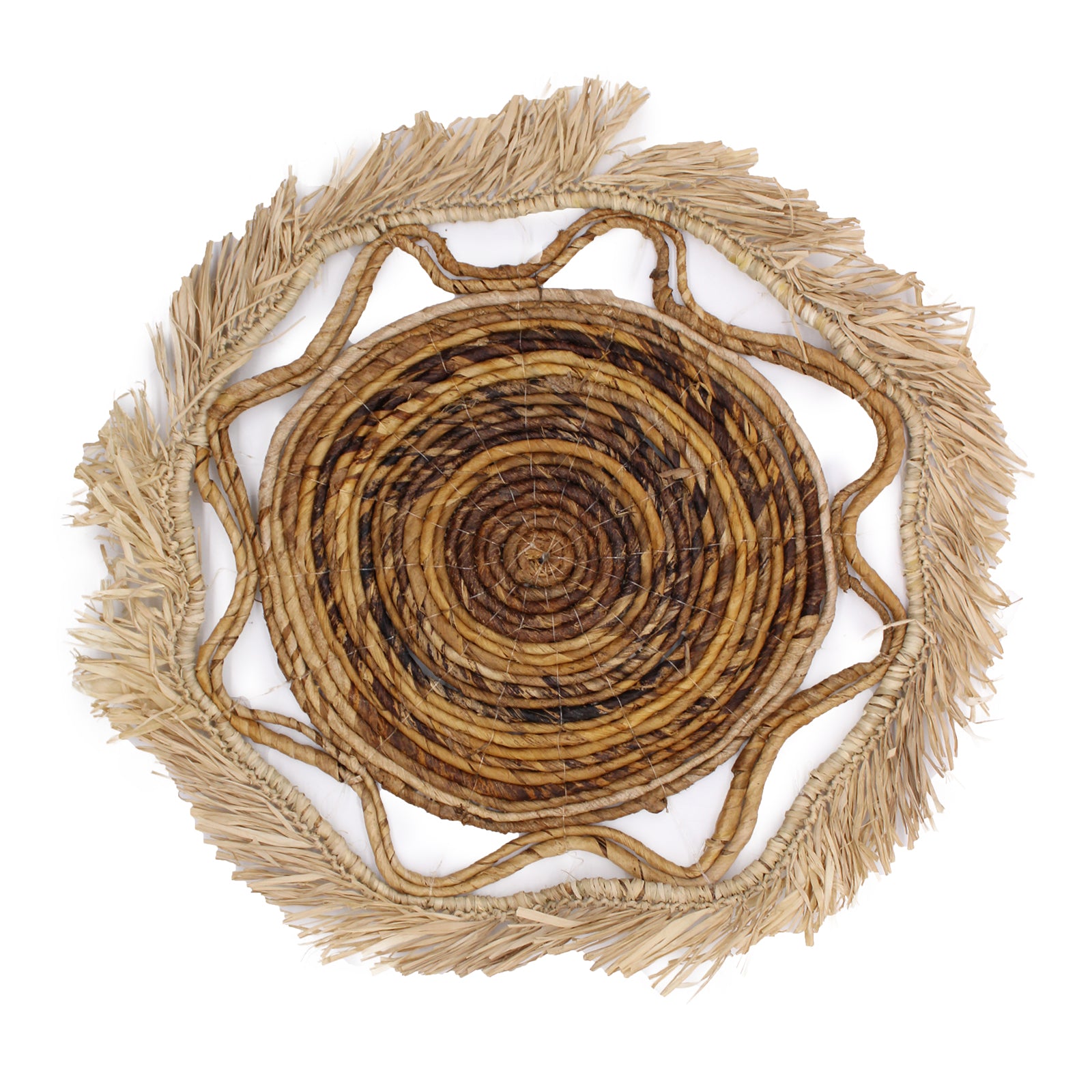 Set di 6 Wall Art Naturali in Rattan ed Erba Marina – Forme Geometriche Circolari