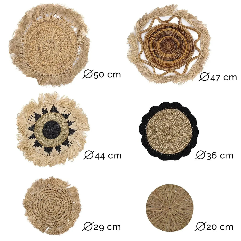 Set di 6 Wall Art Naturali in Rattan ed Erba Marina – Forme Geometriche Circolari - Planteon