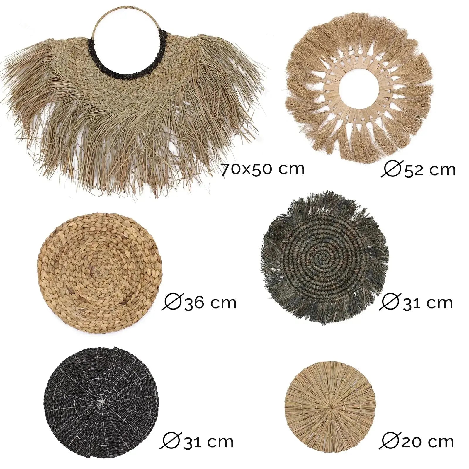 Set di 6 Wall Art Naturali in Rattan ed Erba Marina – Forme Geometriche Circolari - Planteon