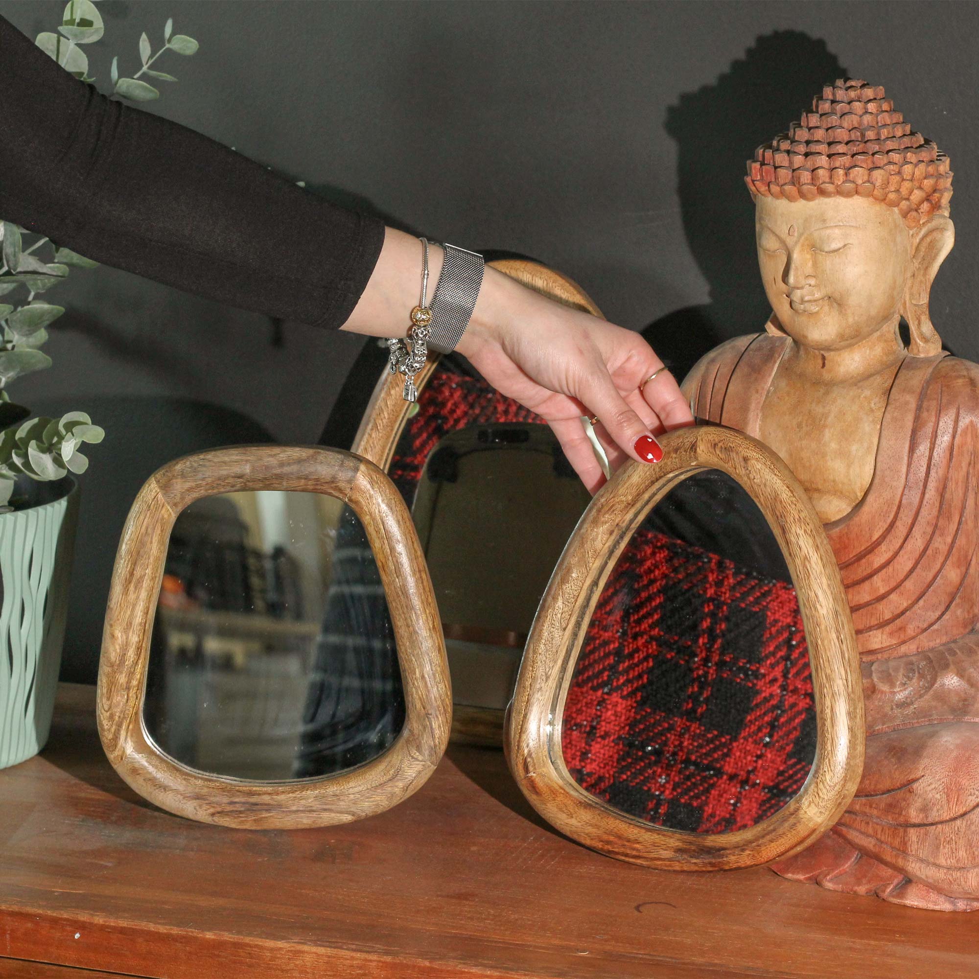 Set di 3 Specchi a Ciottolo – Cornice in Legno