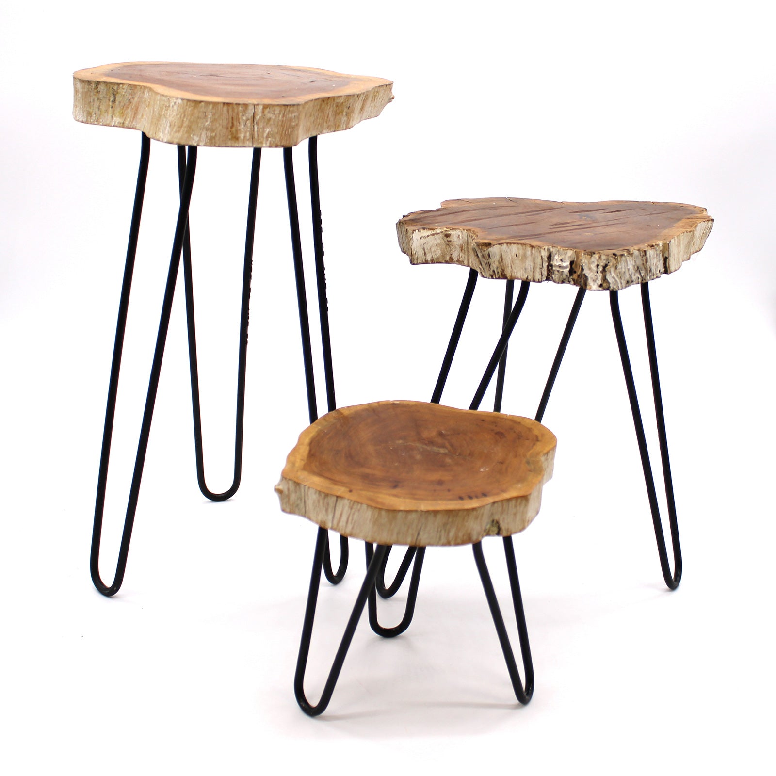 tavolini legno naturale e ferro