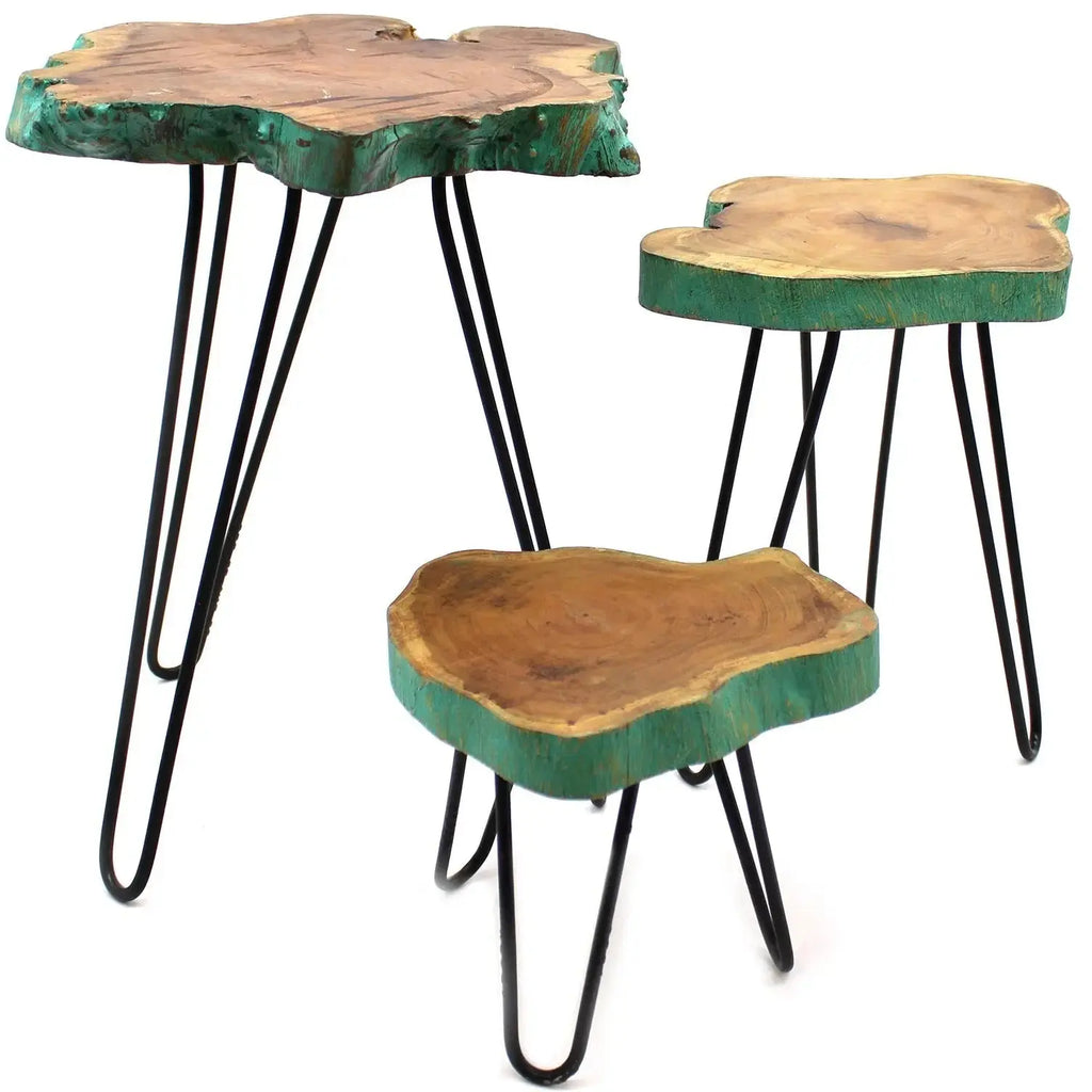 tavolini legno verde e ferro