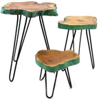 tavolini legno verde e ferro