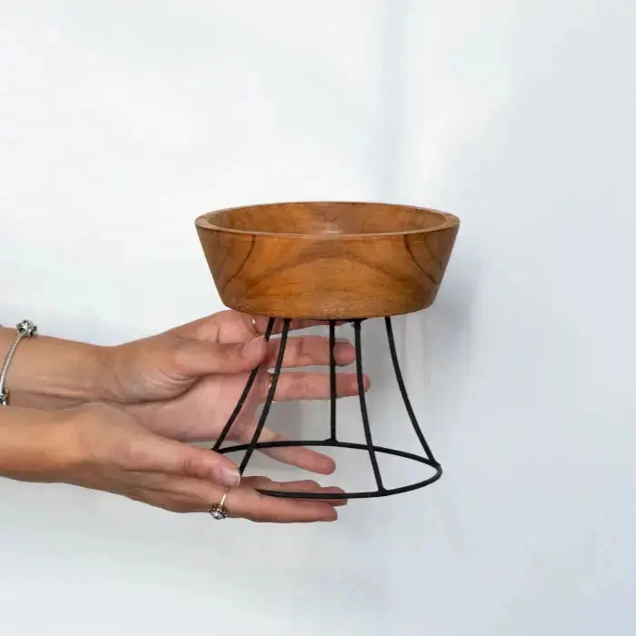 Set di 3 Ciotole Elevate in Teak con Supporto in Metallo - Planteon