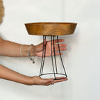 Set di 3 Ciotole Elevate in Teak con Supporto in Metallo