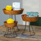 Set di 3 Ciotole Elevate in Teak con Supporto in Metallo - Planteon