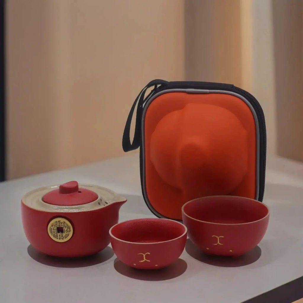 Set Teiera Money Cat con 2 Tazzine – Travel Pack Rosso - Planteon