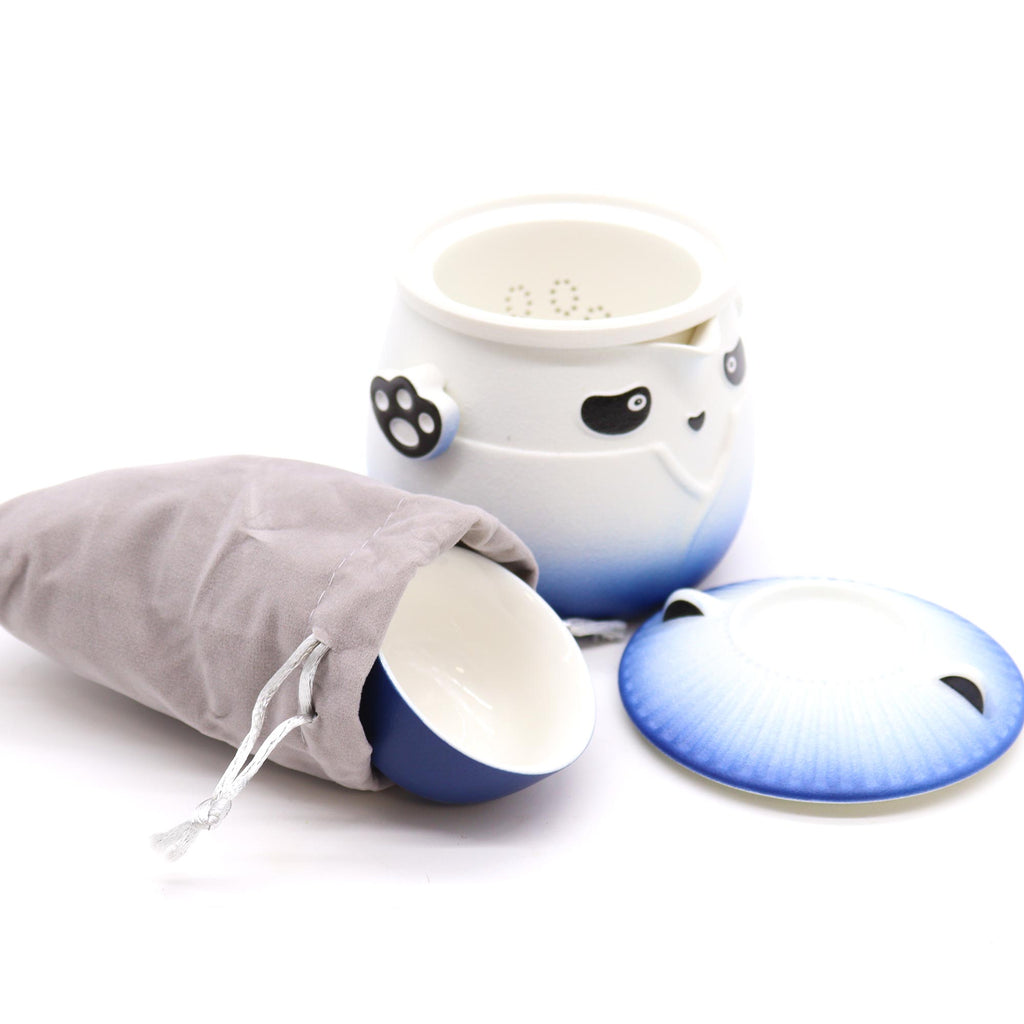 Set Teiera Panda con Tre Tazzine – Ceramica con Infusore e Custodia