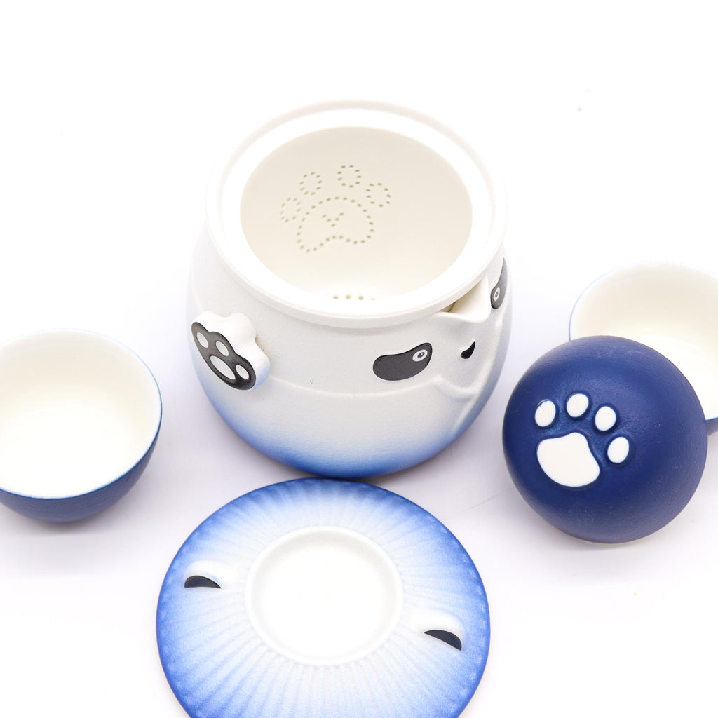 Set Teiera Panda con Tre Tazzine – Ceramica con Infusore e Custodia