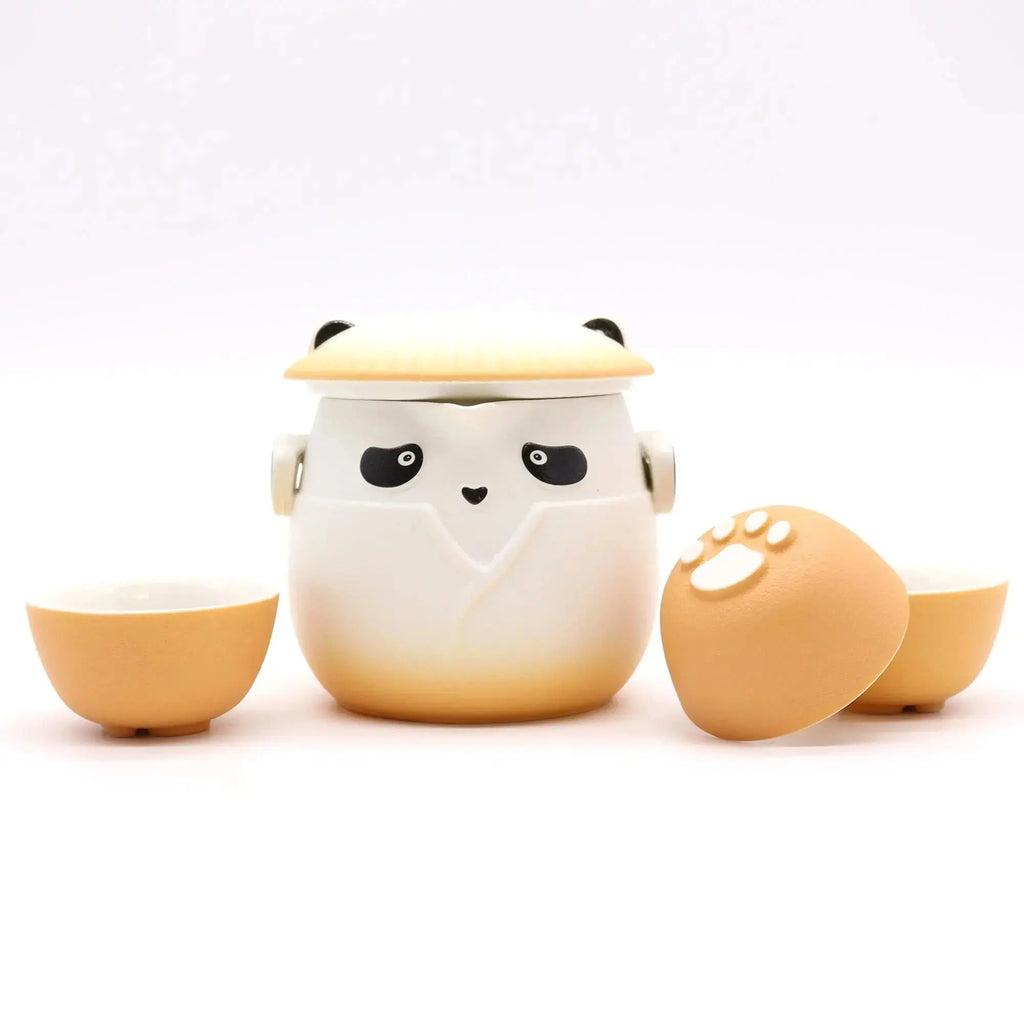 Set Teiera Panda con Tre Tazzine – Ceramica con Infusore e Custodia - Planteon