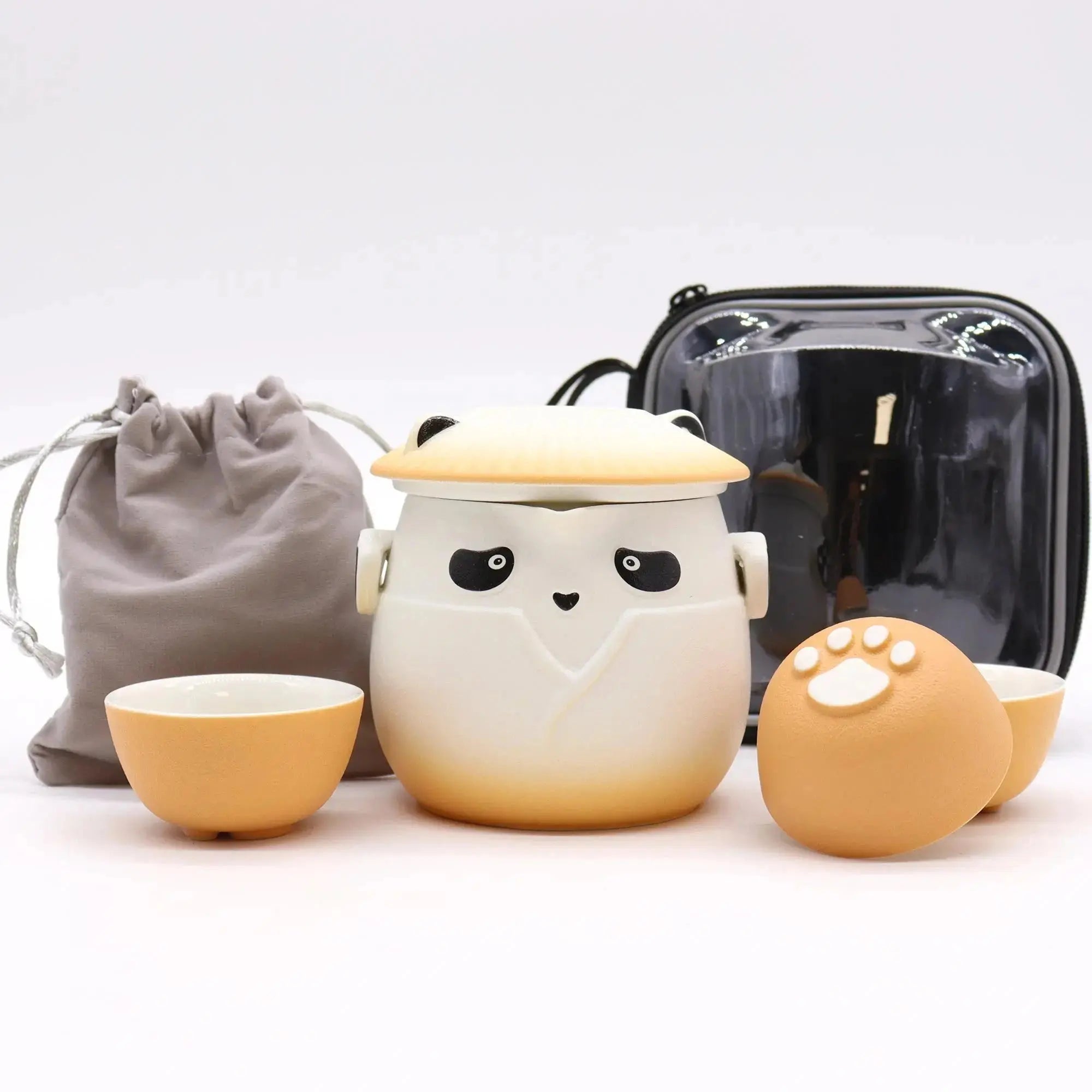Set Teiera Panda con Tre Tazzine – Ceramica con Infusore e Custodia - Planteon