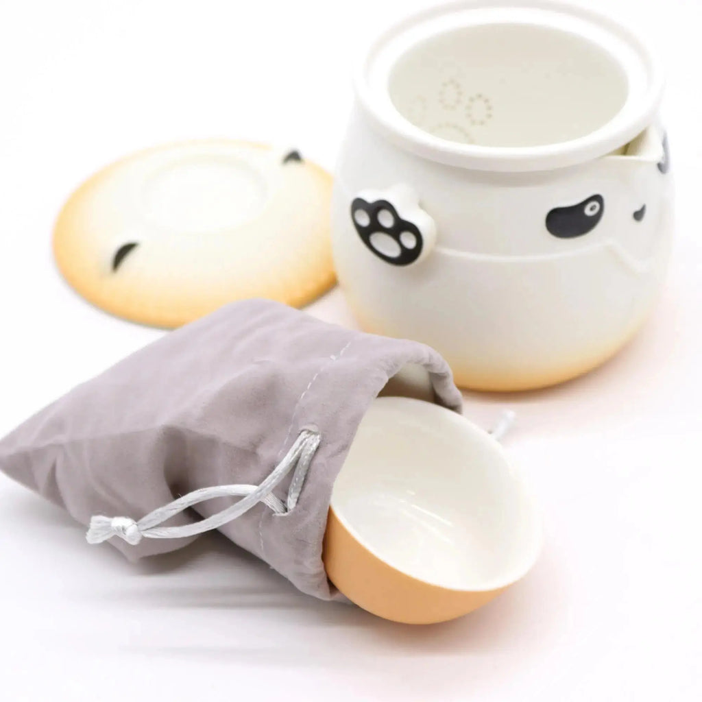 Set Teiera Panda con Tre Tazzine – Ceramica con Infusore e Custodia - Planteon