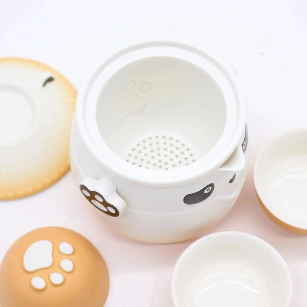 Set Teiera Panda con Tre Tazzine – Ceramica con Infusore e Custodia - Planteon