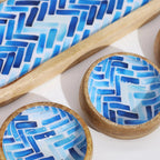 Set Vassoio in Legno di Mango con 3 Ciotole – Strisce Blu - Planteon